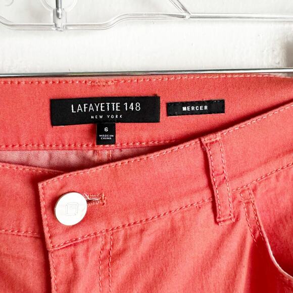 Lafayette 148 New York Orange Mercer Skinny Ankle Pants Slacks Peach Rose Size 6 - Picture 3 of 13